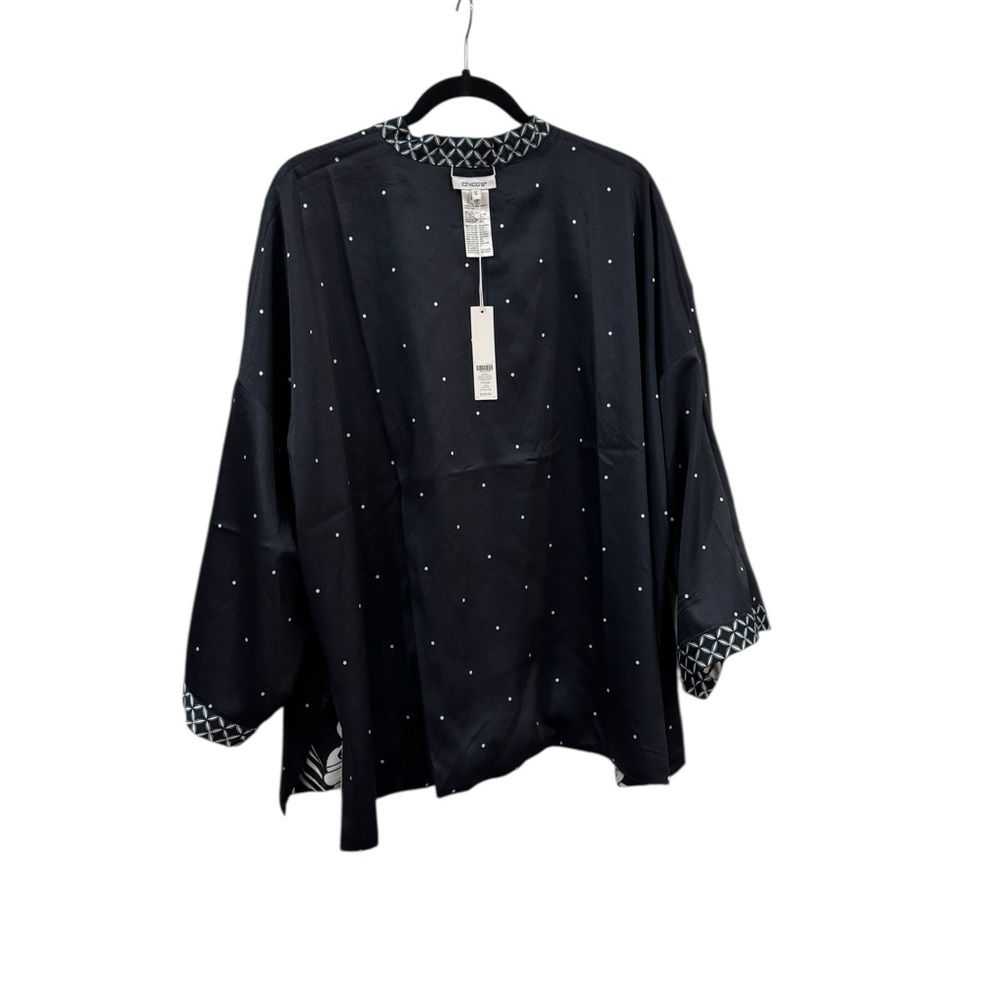 NWT Chico’s Navy White Covering Ruana Short Kimono Women’s Sz L/XL - Picture 3 of 11